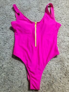 Neon Pink Front-Zip One-Piece Swimsuit Small NWOT!